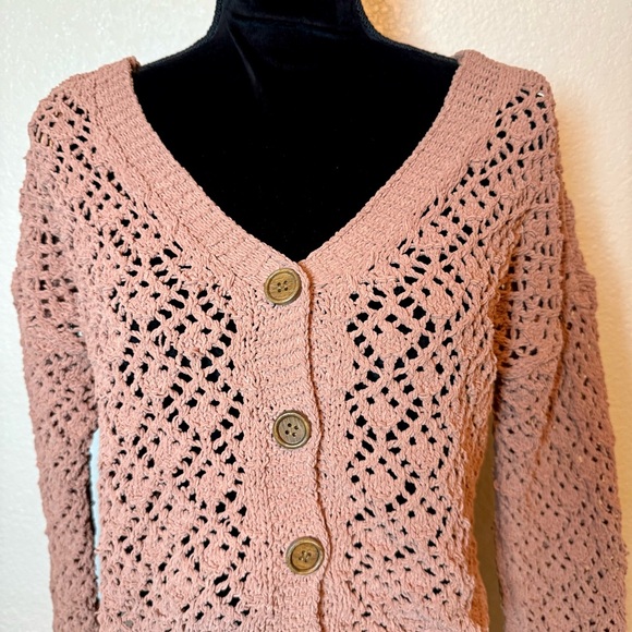 Artelier Nicole Miller Open-Knit Crochet Chenille Cropped Cardigan Sweater Small - Picture 2 of 12